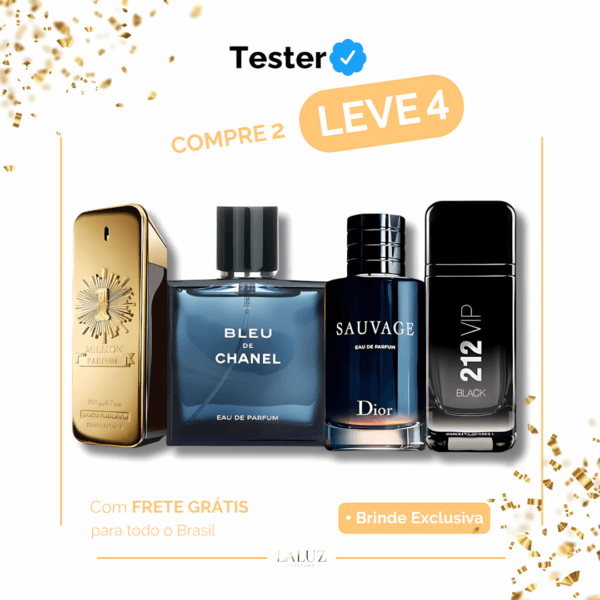 Combo de 4 Perfumes Tester - One Million, Bleu de Chanel, Sauvage e 212 VIP Black