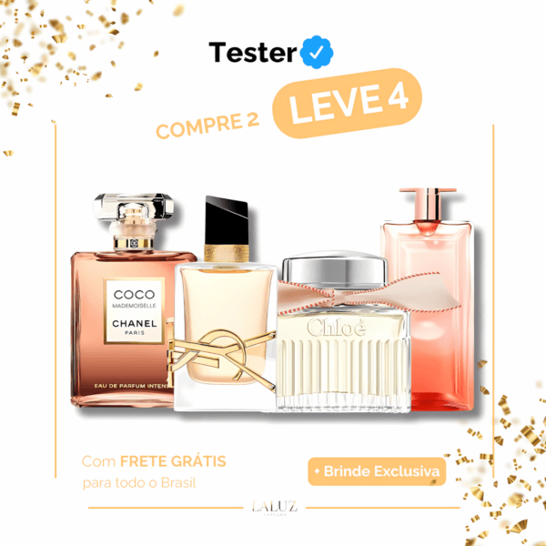 Combo de 4 Perfumes Tester - Coco Mademoiselle Chanel, Libre Yves Saint Laurent, Chloé Signature e Lâncome Idôle