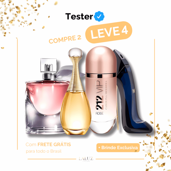 Combo de 4 Perfumes Tester - Jadore, 212 VIP Rosé, La Vie est Belle e Good Girl