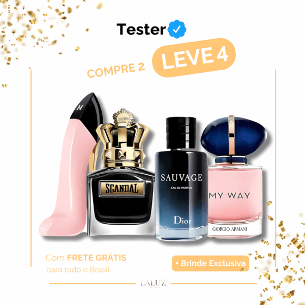 Combo de 4 Perfumes Tester - Good Girl Blush, Scandal, Sauvage e My Way