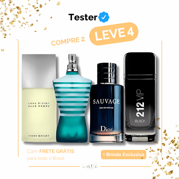 Combo de 4 Perfumes Tester - Issey Miyake, 212 VIP Black, Le Male e Sauvage