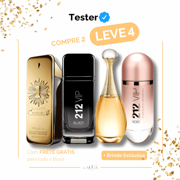 Combo de 4 Perfumes Tester - One Million, Jadore, 212 VIP Rosé e 212 VIP Black