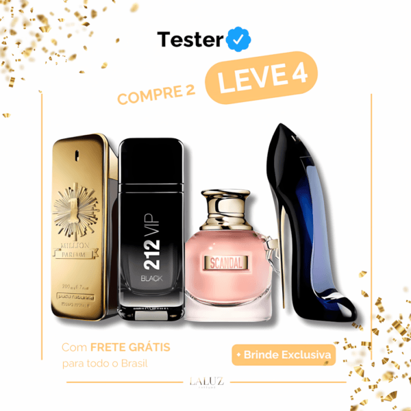 Combo de 4 Perfumes Tester - One Million, Scandal, Good Girl e 212 VIP Black