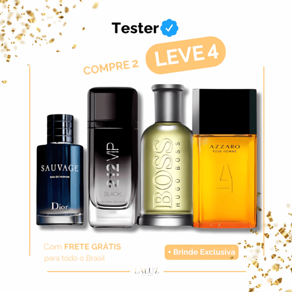 Combo de 4 Perfumes Tester - Sauvage, 212 VIP Black, Hugo Boss, Azzaro